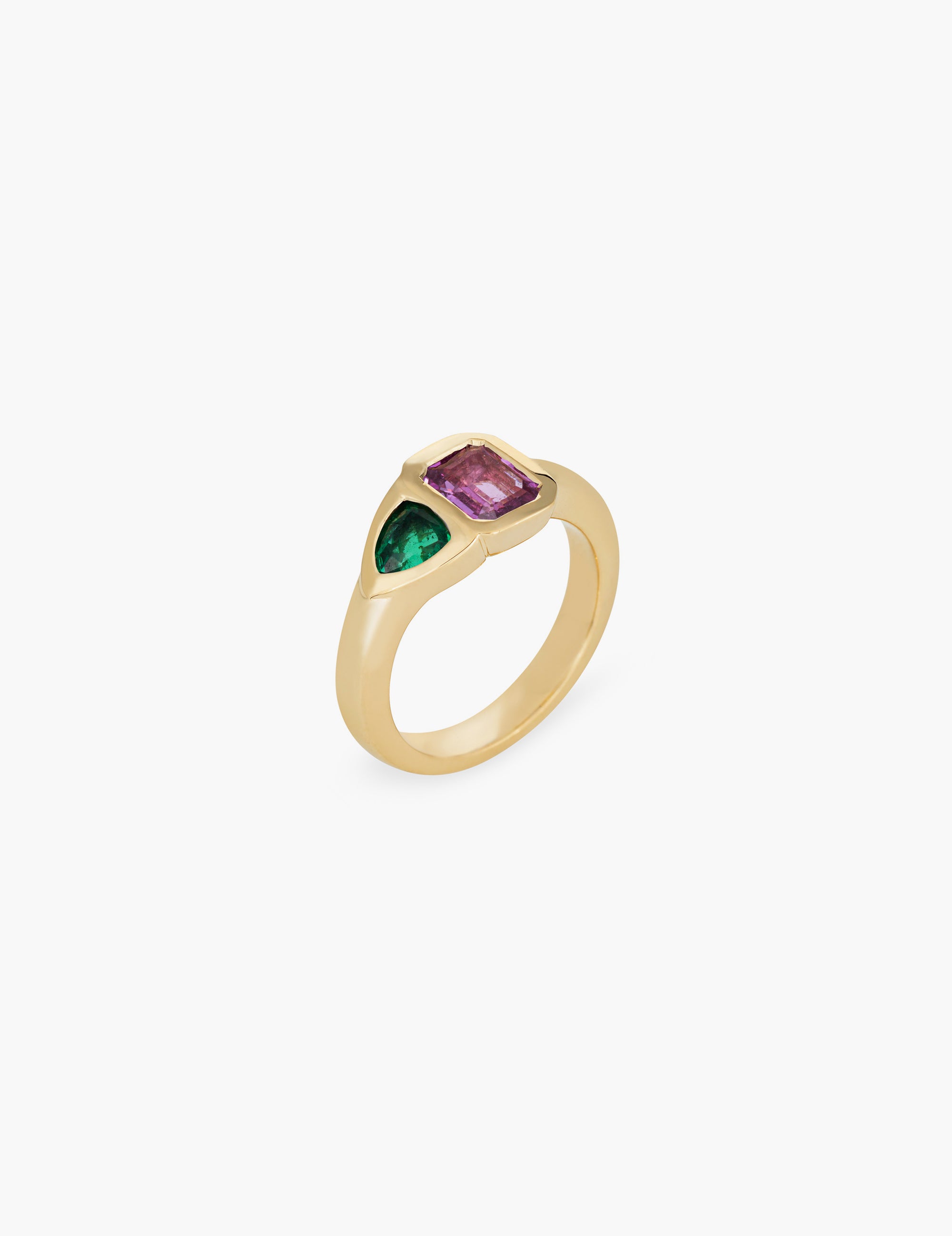 Emerald and Sapphire Trillion Diptych Ring