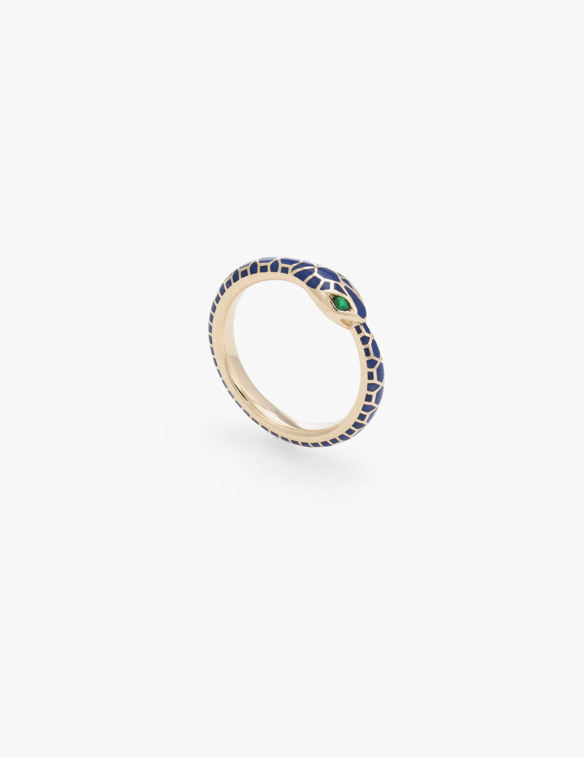 Blue Enamel Ouroboros Ring with Emerald Eyes