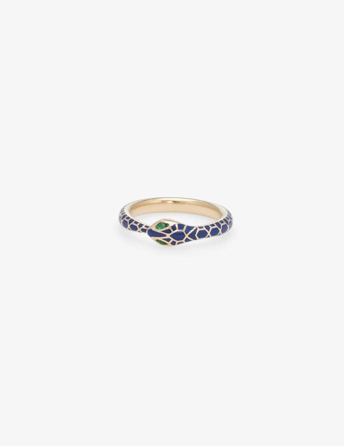 Blue Enamel Ouroboros Ring with Emerald Eyes