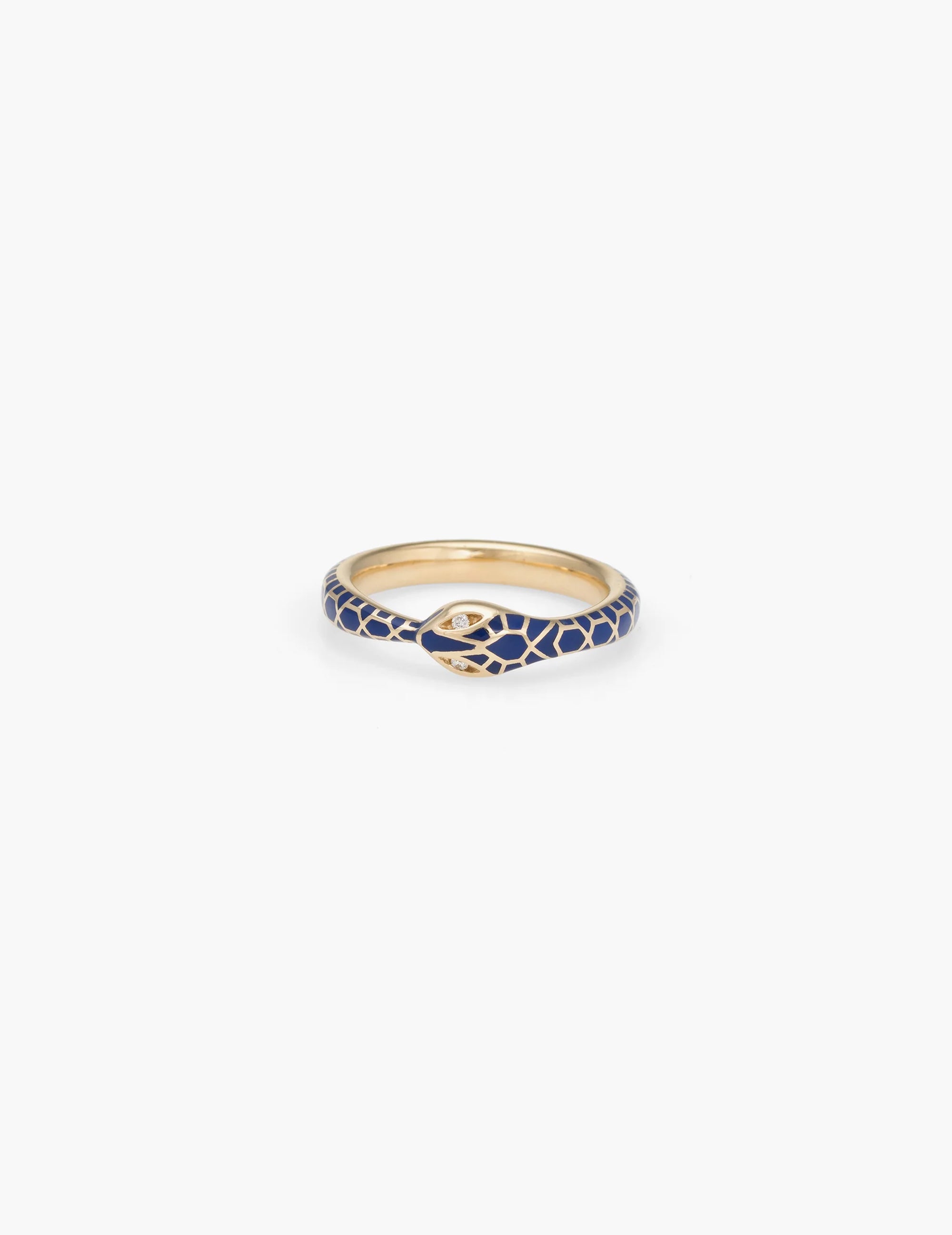 Blue Enamel Ouroboros Ring with Diamond Eyes