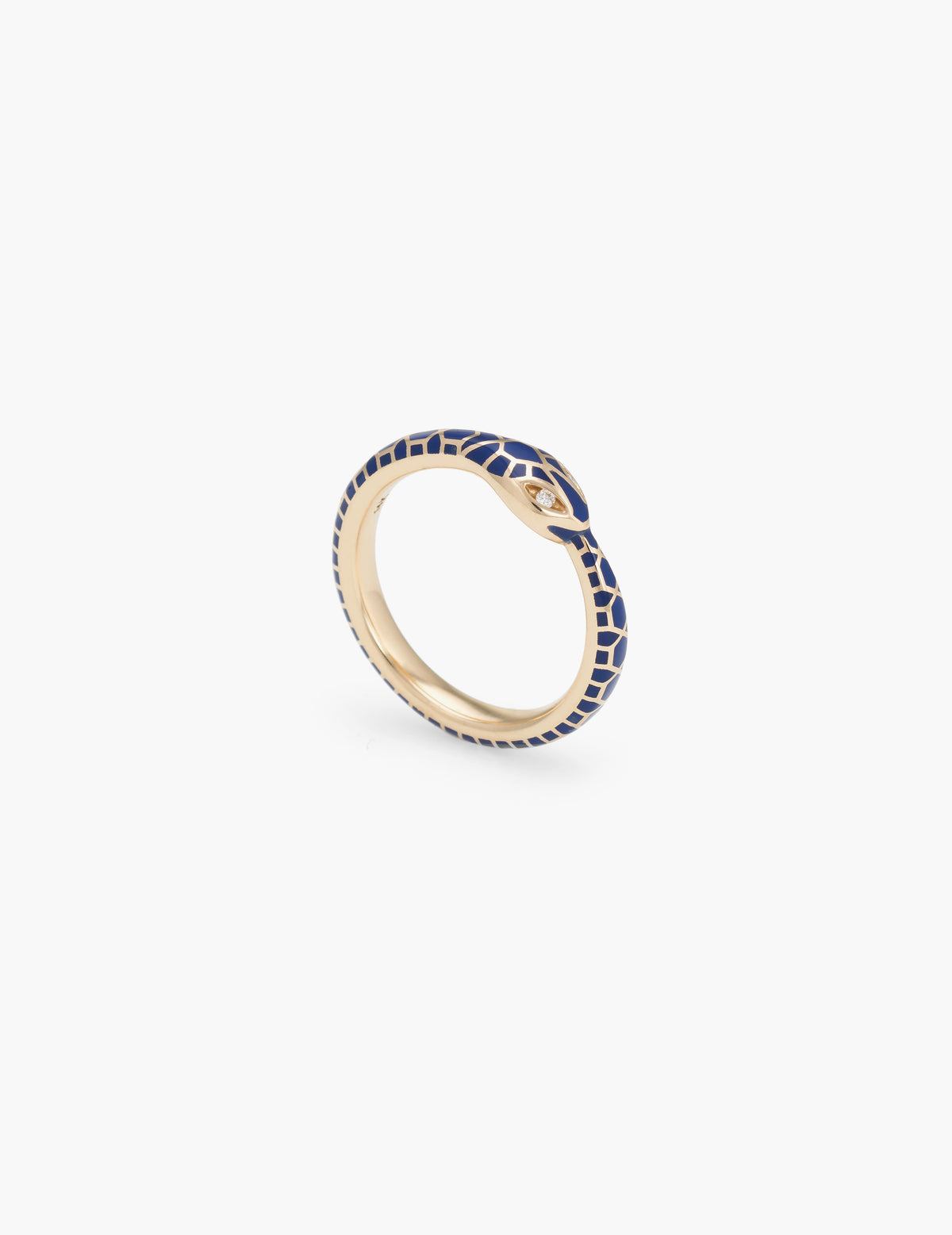 Blue Enamel Ouroboros Ring with Diamond Eyes