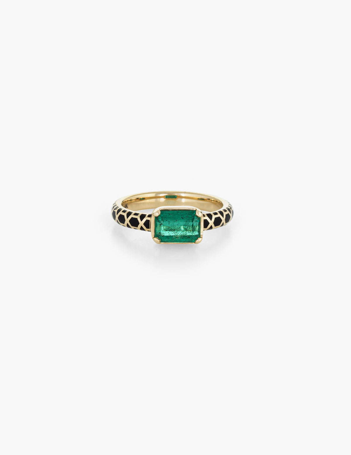 Emerald Step Cut Ring with Enamel