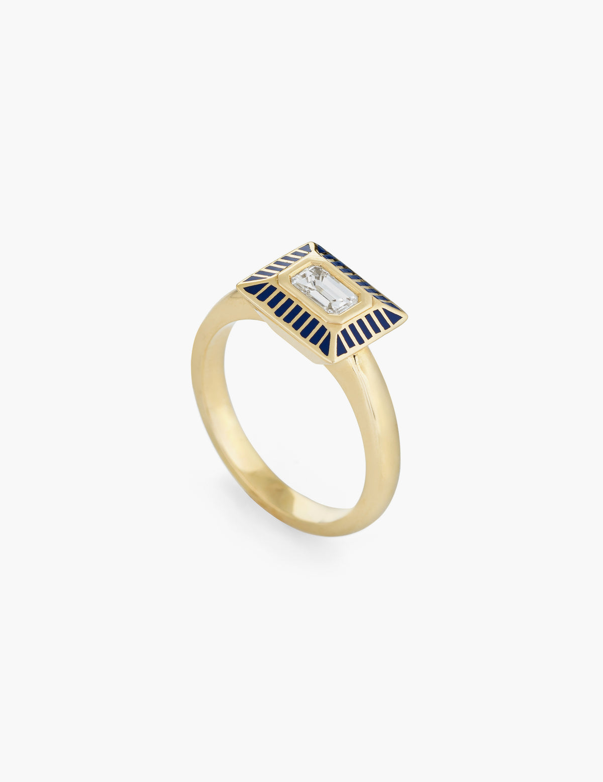 Deco Diamond Baguette Ring with enamel