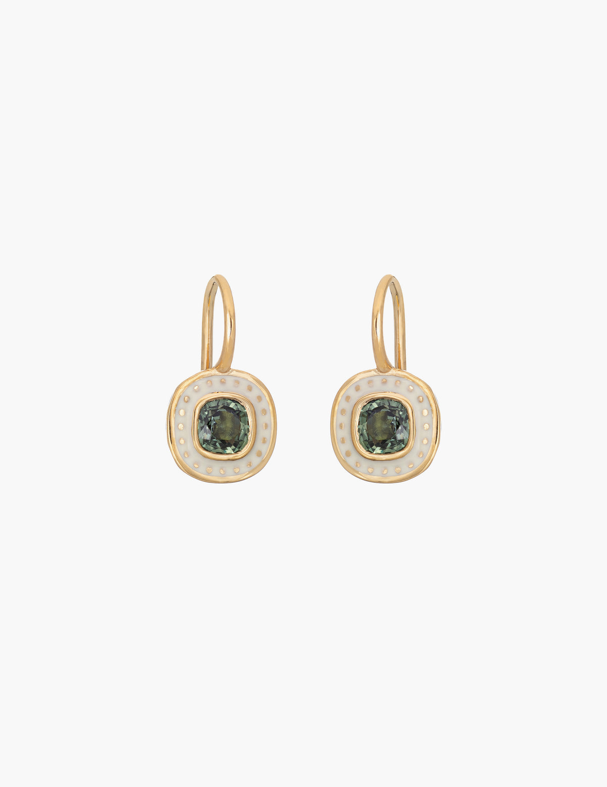 Green Sapphire Enamel Earrings