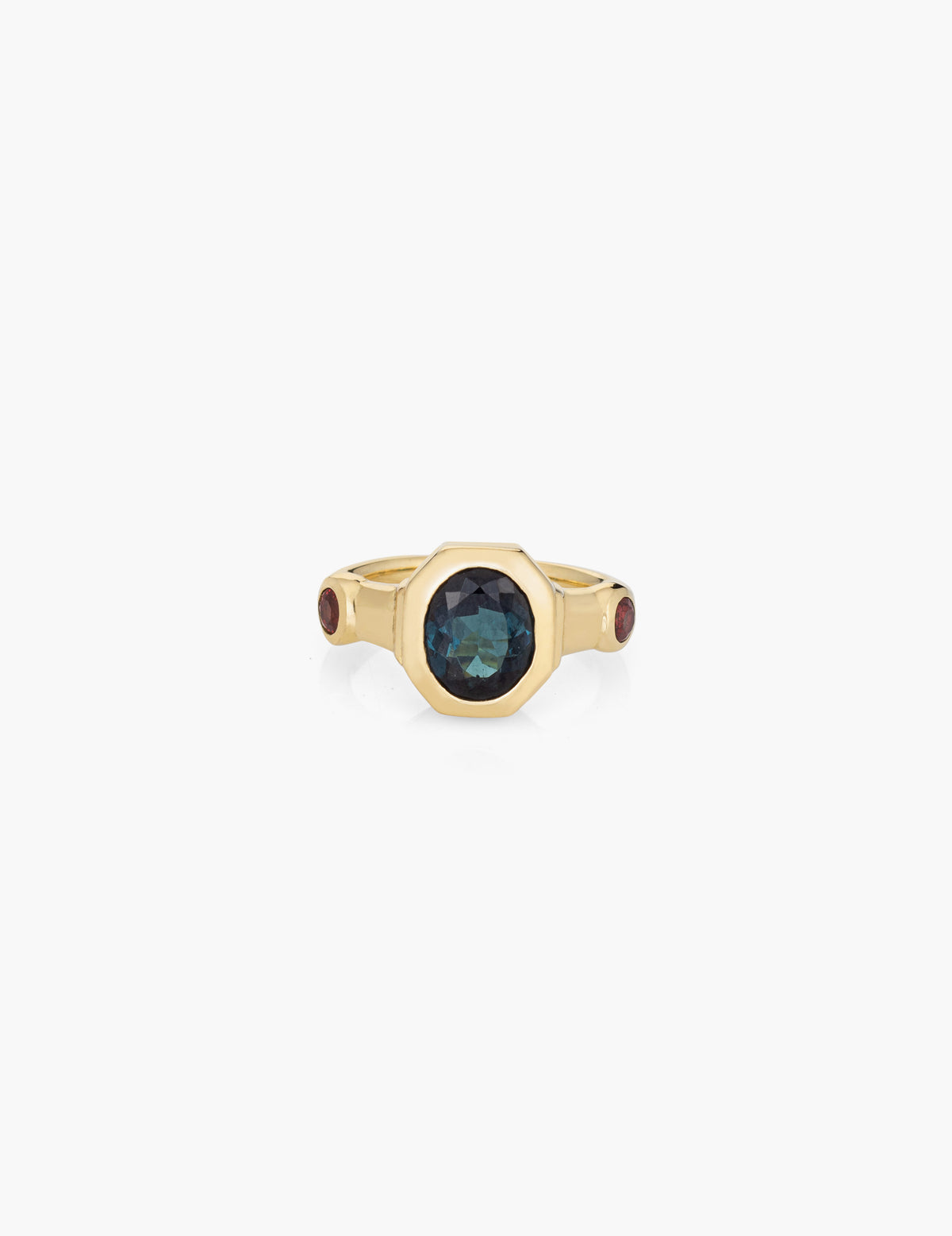 Indicolite Tourmaline with Orange Sapphire Ring