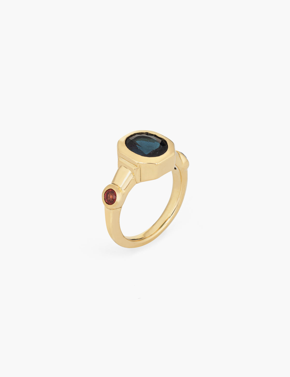 Indicolite Tourmaline with Orange Sapphire Ring