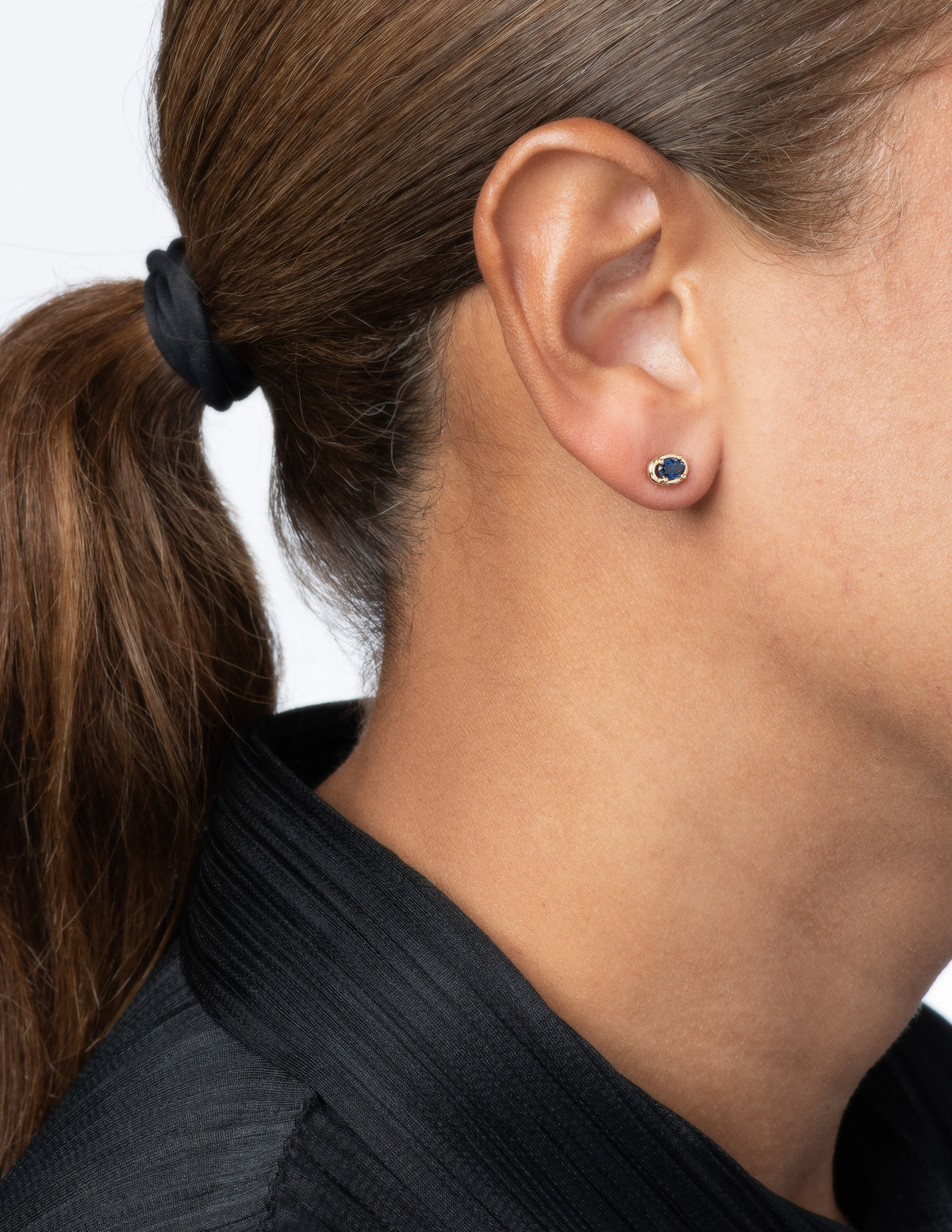 Blue Sapphire Ellipse Studs