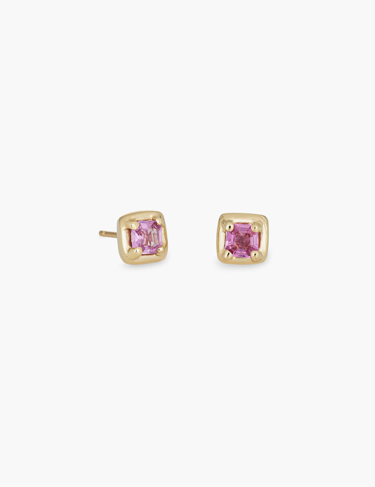 Pink Sapphire Square Studs