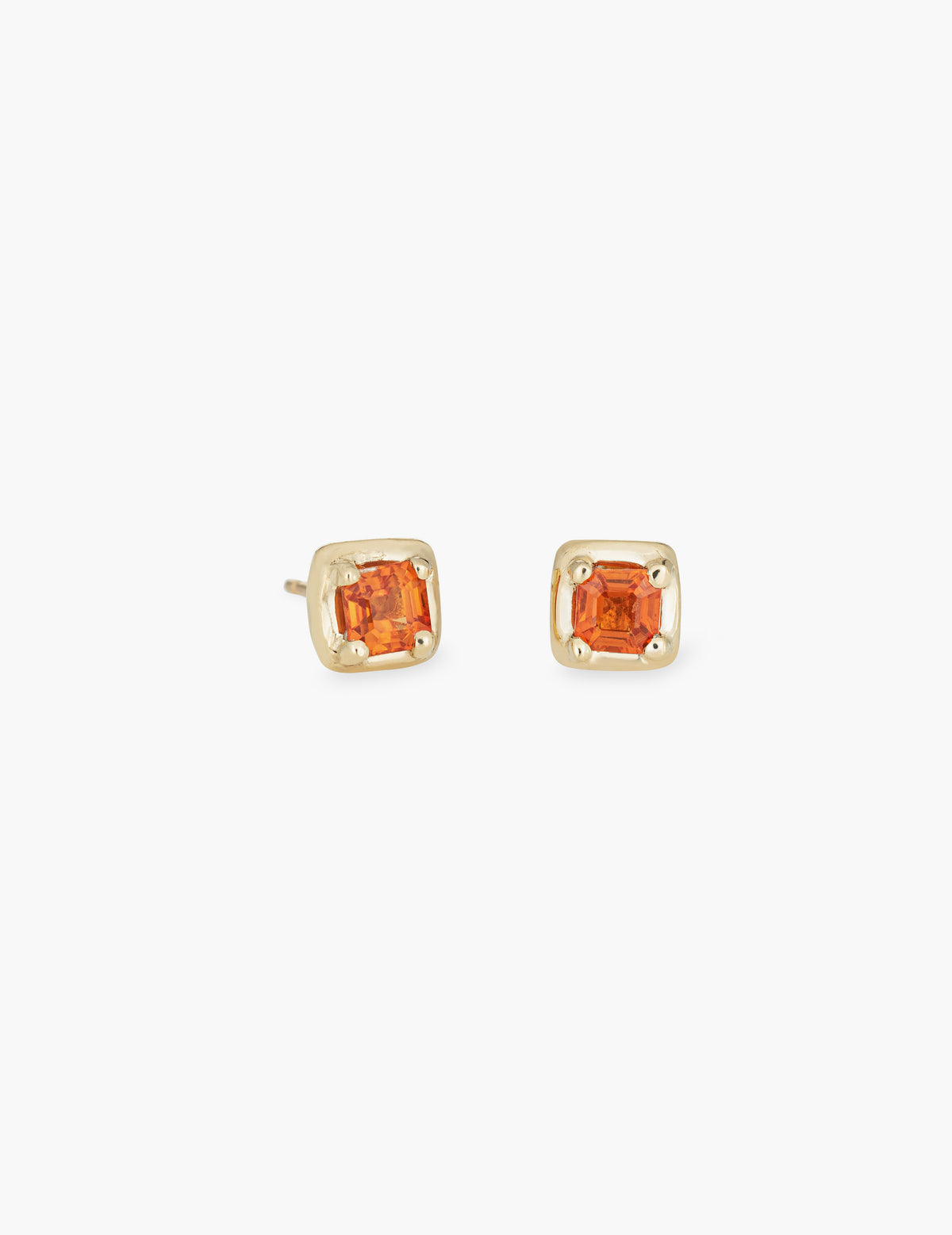 Orange Sapphire Square Studs