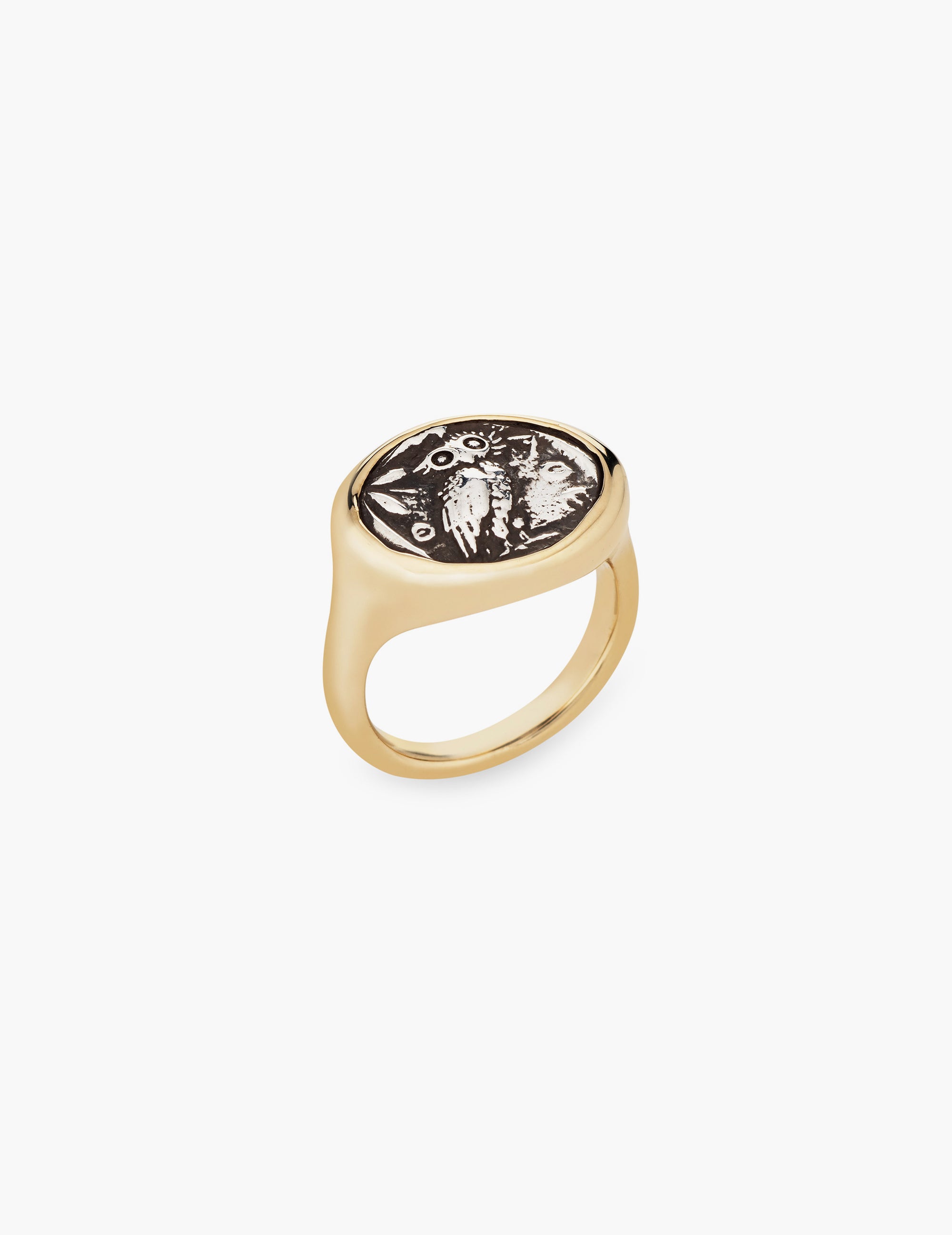 Owl of Athena Coin Ring in Gold and Sterling Silver