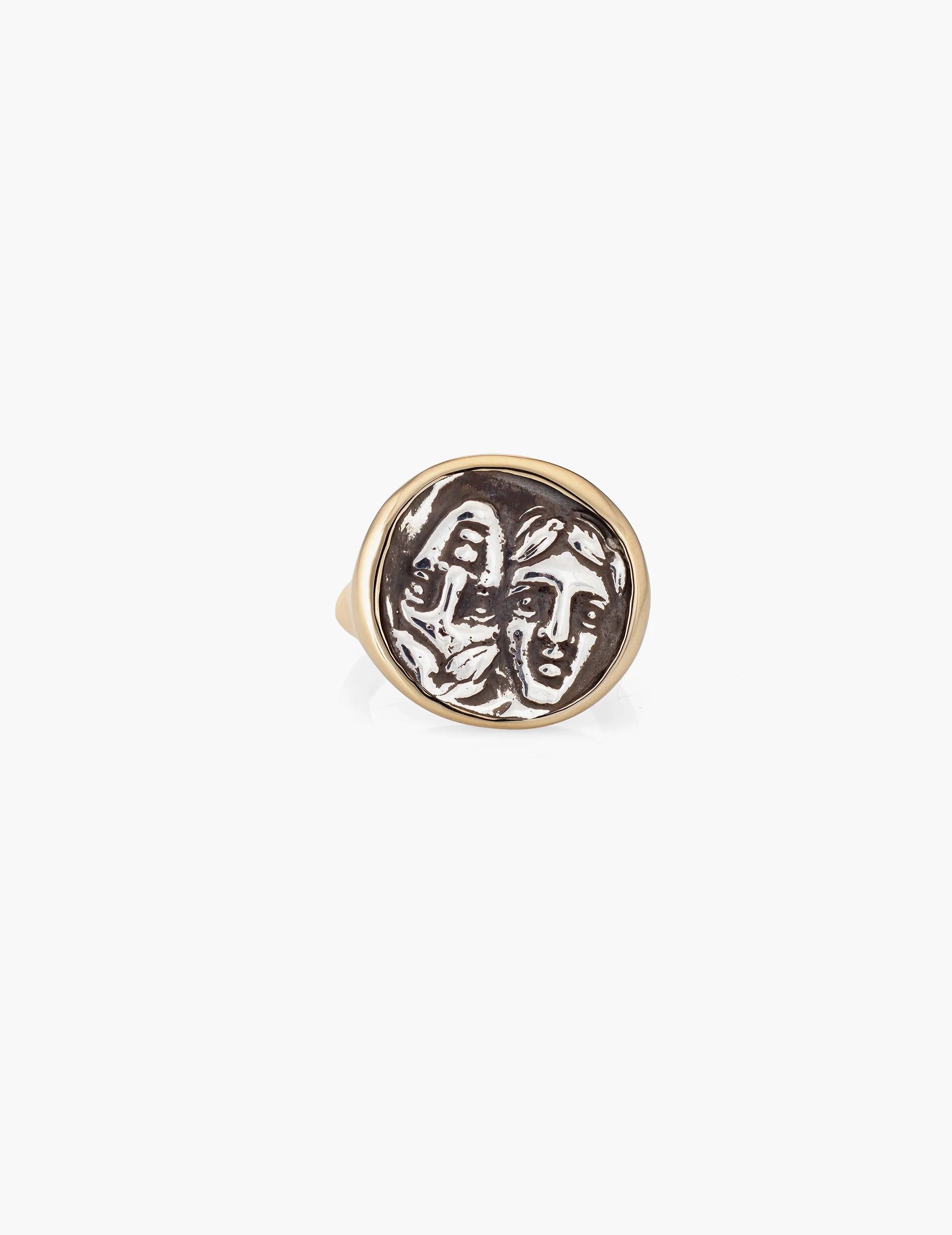 Large Gemini Coin Ring in Gold and Sterling Silver