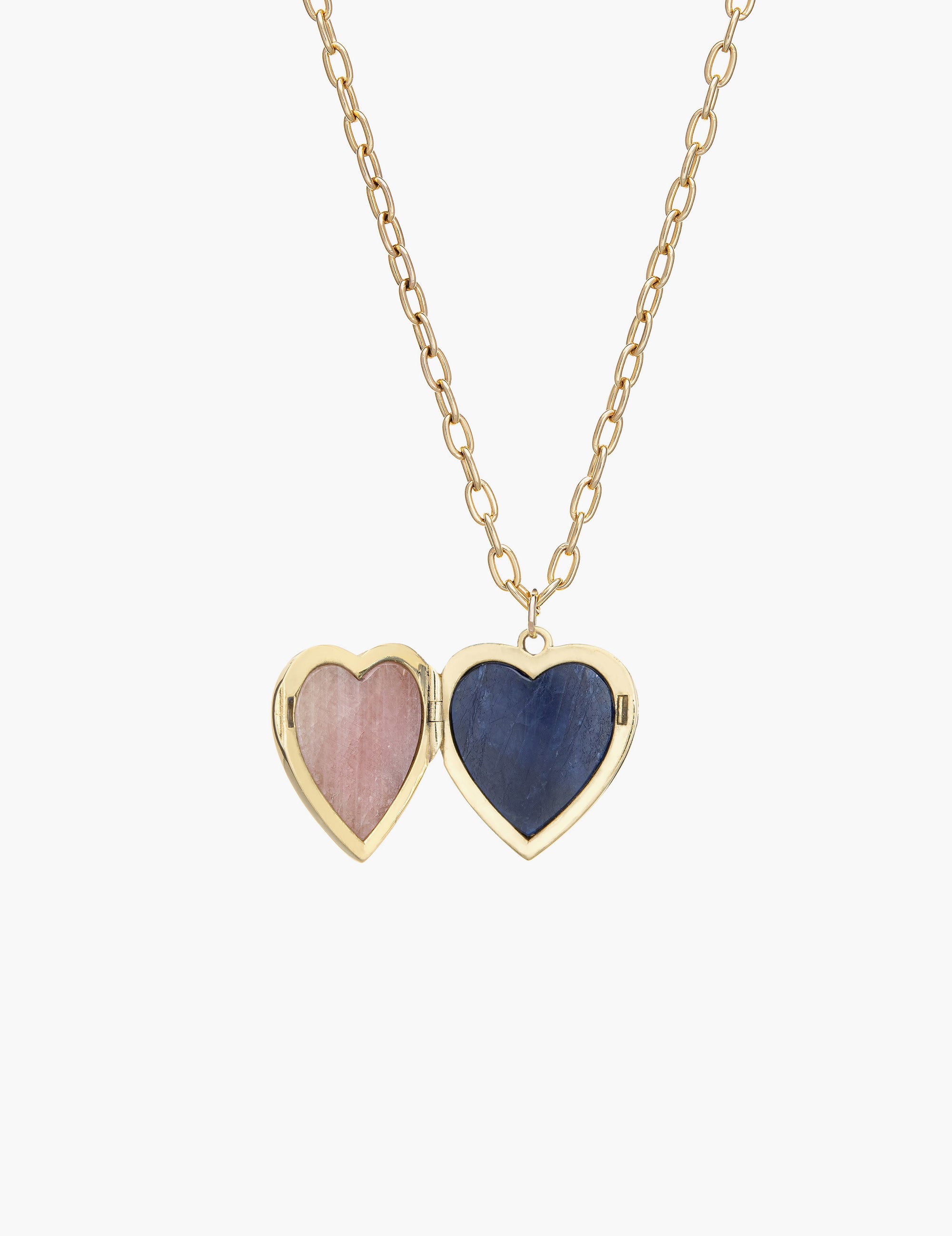 Heart Locket with Pink & Blue Sapphire Inlay
