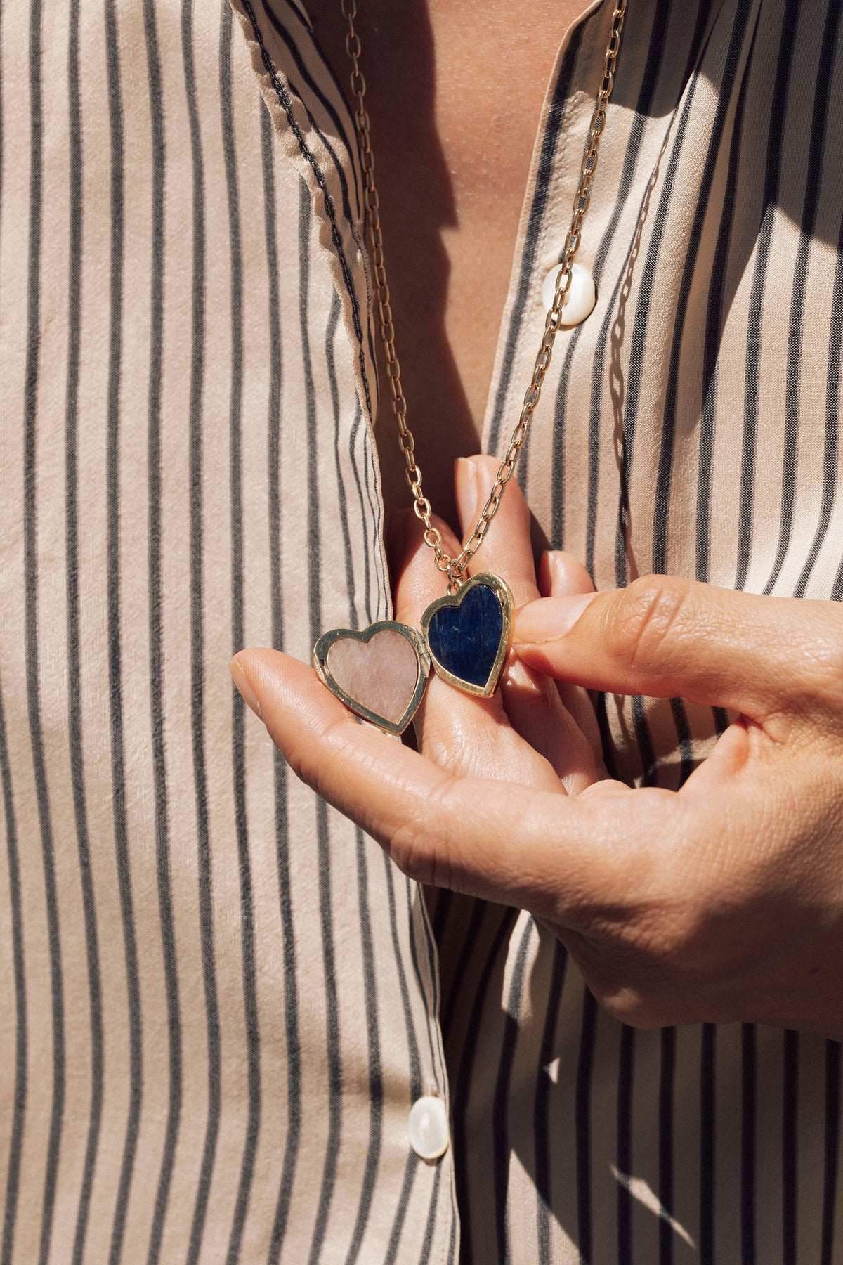 Heart Locket with Pink &amp; Blue Sapphire Inlay
