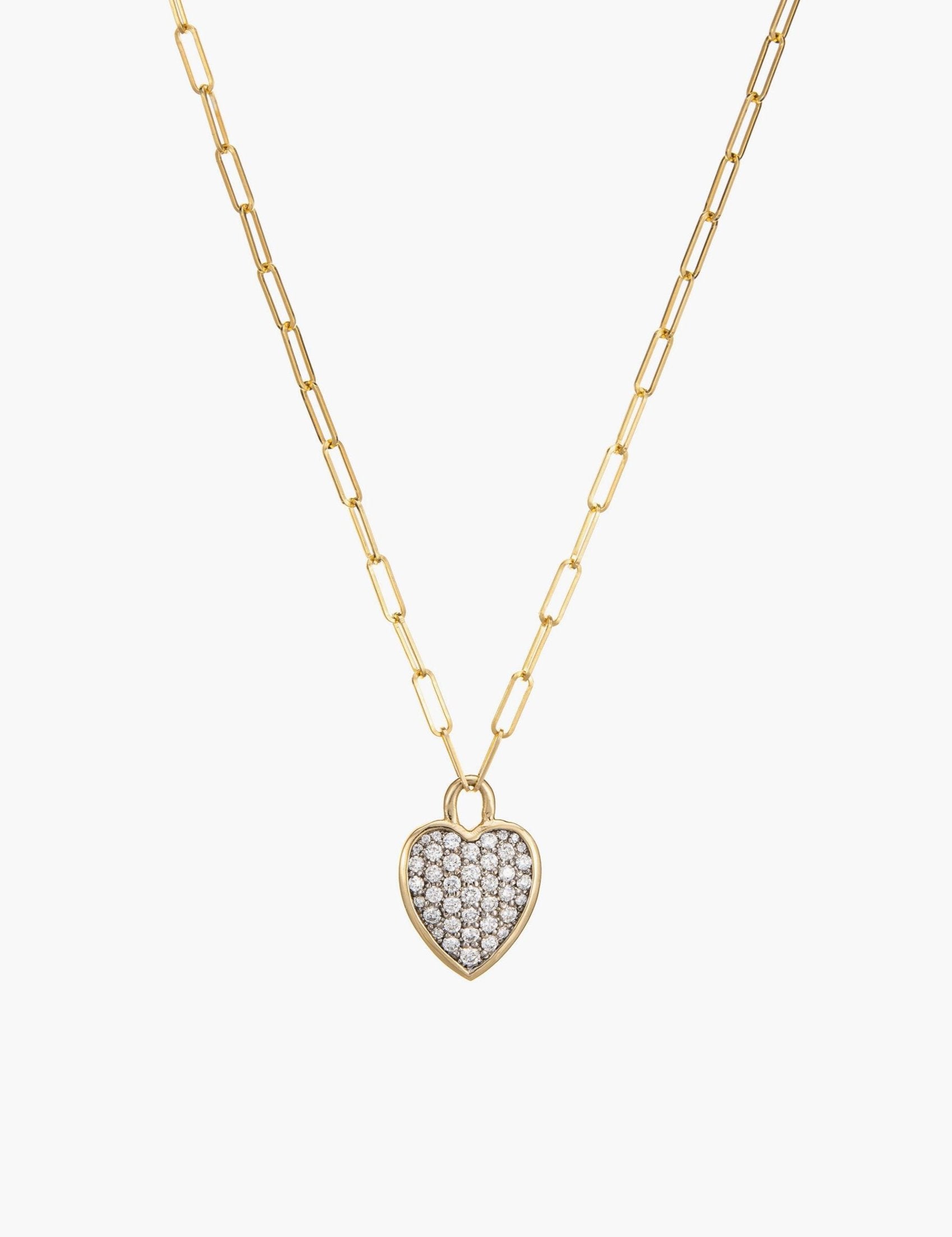 Pave Diamond Heart Pendant Necklace in 14K White Gold